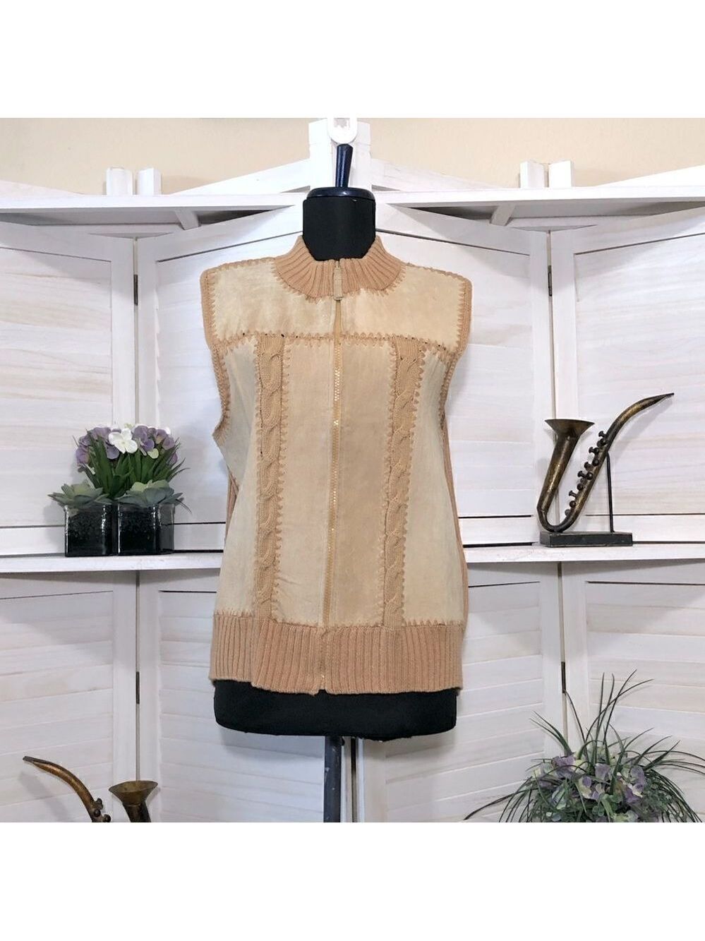 Vintage Tan Suede Leather Vest Y2K Large